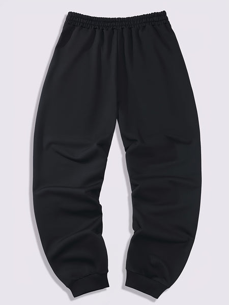 Three-pc Men's Solid Color Plain Elastic Waistband Drawstring Ribbed Cuffed Casual Jogger Pants, Men's Dress Administrative Trousers