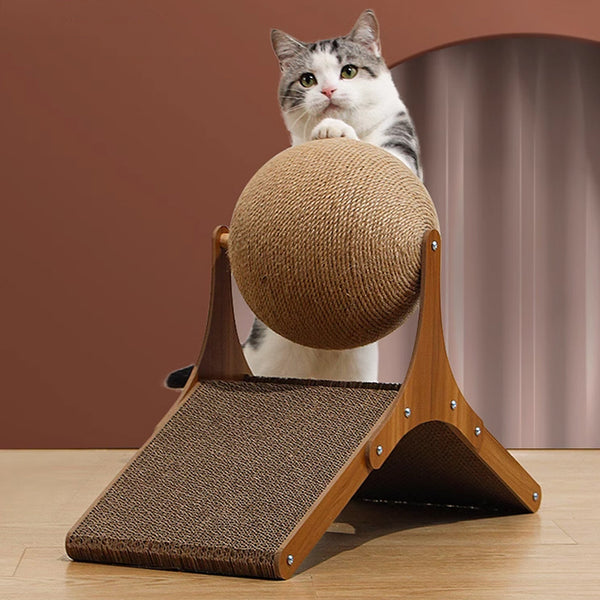 Cat Scratching Ball Toy, Sisal Cat Scratching Ball with Ferris Wheel Base, Tall Interactive Play Sphere with Cat Scratching Pad, Standalone Cat Entertainment Center, Interactive Rotating Design for Indoor Play & Claw Training, Ideal for Living Room & Bedr