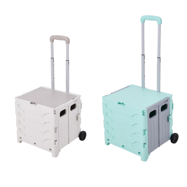 Grey/ Green Foldable Office Trolley, Portable Folding Shopping Trolley, Two-wheel Large-capacity Storage Box, Portable Pushable Shopping Cart Storage Box, Adjustable Railings