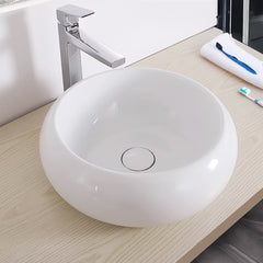 Ceramic Counter Top Sink Round 400*400*155mm Modern Bathroom Cloakroom Hand Washing Basin Sink Bowl with Waste Pipe Kits
