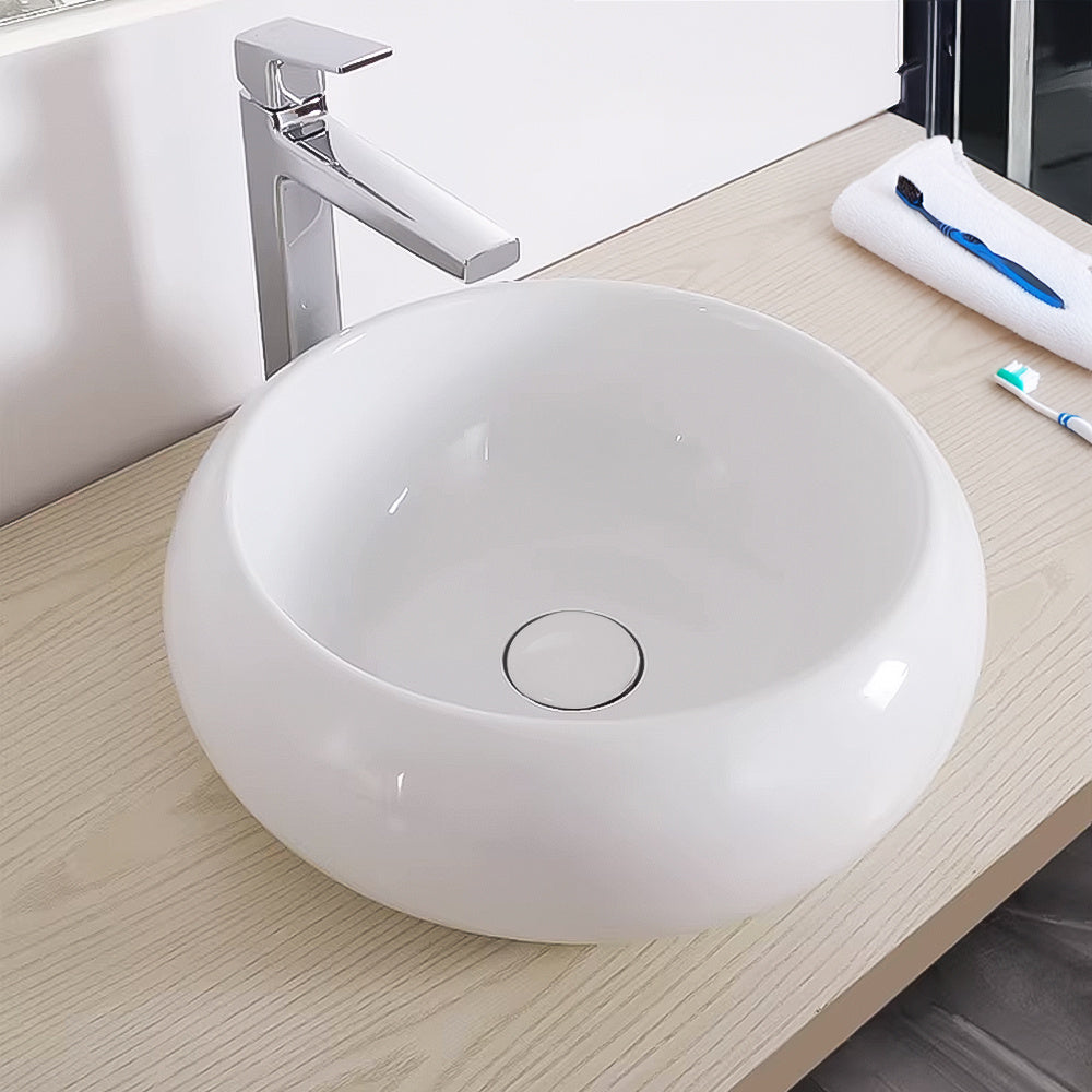 Ceramic Counter Top Sink Round 400*400*155mm Modern Bathroom Cloakroom Hand Washing Basin Sink Bowl with Waste Pipe Kits