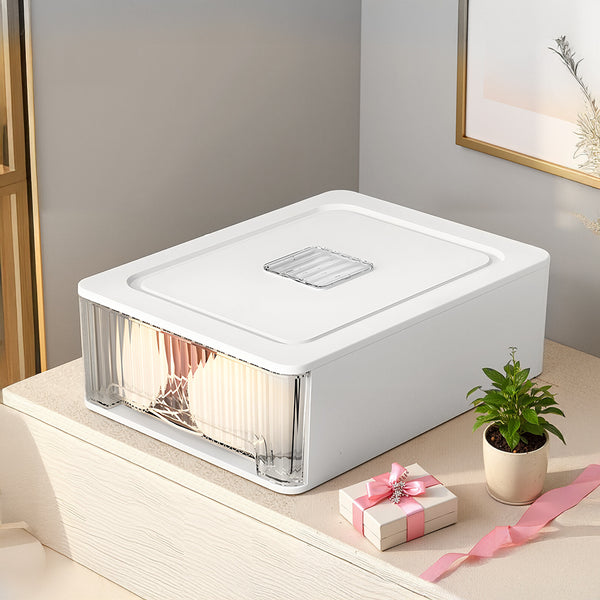1pc Closet Storage System - Modular Stackable Bin with Dividers, 35x26x12cm Acrylic Organizer for Underwear, Accessories, 3 Styles (Open/12-Section/18-Section)