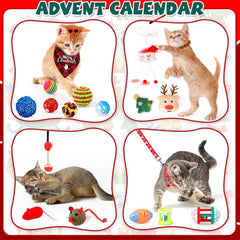 Izoel Cat Advent Calendar 2025 Christmas Interactive Toys for Indoor Christmas Gifts Collars Bow Tie Feather Toys Fish Fake Mouse Bell Balls for Cat Lover Gifts