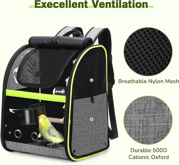 Pecute Breathable Bird Carrier, Outdoor Backpack with Adjustable Tripod, Lightweight and Portable Waterproof Parrot Travel Backpack, Wide View and Shading Cat & Dog Backpack for Hiking