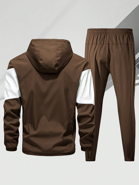 Men'S Casual 2pcs Athletic Set Unisex Couple All-Season Spring Autumn Loose Color-Block Athletic Outfit Hooded Sweater Zip-Up Jacket Long Sleeve Outerwear Long Pants Jogging Trousers Gym Workout Running Outdoor Set Elastic Pants Hoodie Top And Botto