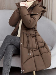 Women's Winter Coat - Thickened Warm Mid-Length Jacket with Front Zipper Closure, Waist-Hugging Fit, Side Pockets - Elegant Cold Weather Outerwear for Everyday & Formal Events - Ladies Winter Coats, Durable Warmth