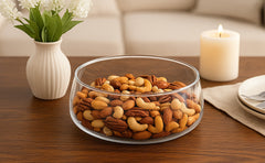 Glass Fruit Bowl with Wooden Lid, Decorative Serving Bowl with Acacia Tray Cover – Large Clear Storage Bowl for Fruit, Snacks, Sweets, Salad or Table Display