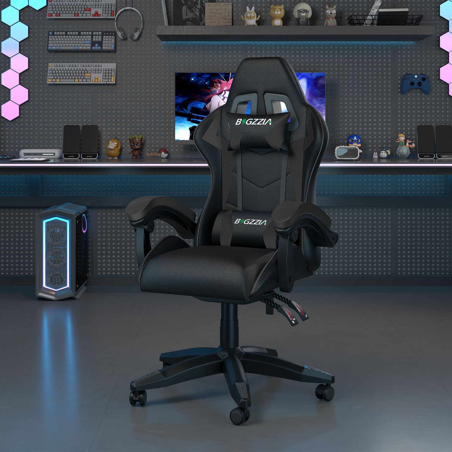 GartistGo Ergonomic Gaming Chair - Gamer Chairs with Lumbar Cushion + Headrest, Height-Adjustable Office & Computer Chair for Adults, Girls, Boys (Without footrest)