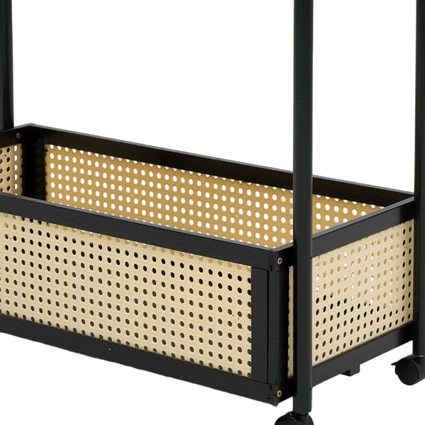 Movable sofa side table, large capacity, 50x30x70cm, double-layer design for living room and kitchen organization, versatile wicker-pattern storage basket, rolling side table, bedroom bedside storage side table, ideal for living rooms, bedrooms, and famil