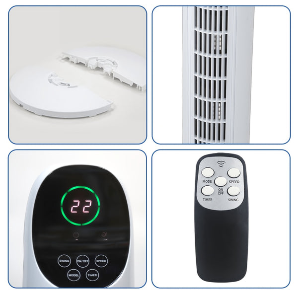 86.36cm Tower Fan, Electric Standing Floor Fan for Cooling with Remote Control, 7.5 Hour Timer LED Display, 65-75 Oscillation, 3 Modes, 3 Speeds, for Home, Office, Living Room, Bedroom, White