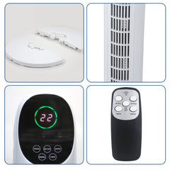 86.36cm Tower Fan, Electric Standing Floor Fan for Cooling with Remote Control, 7.5 Hour Timer LED Display, 65-75 Oscillation, 3 Modes, 3 Speeds, for Home, Office, Living Room, Bedroom, White