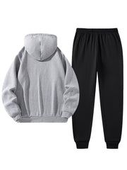 2pcs Cartoon NORWAY Letter Drawstring Hoodie and Sports Trousers Set | Casual Hooded, Slight Stretch Fabric, Patterned, Loose Fit for Men, Ideal for Fall/Winter
