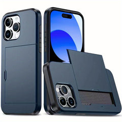 Case For iPhone 15 Pro Max 15 Plus 14 Pro 13 12 11 Pro Wallet Card Holder Slide Slot Slim Hard PC Heavy Duty Protective Covers