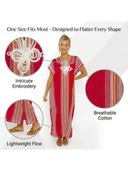 Women Boho Kaftan Dress Long Embroidered Beach Cover Up Lightweight Summer Kaftan Maxi Dress Loose Fit Swimwear Cover Up Holiday Beachwear Gandouri