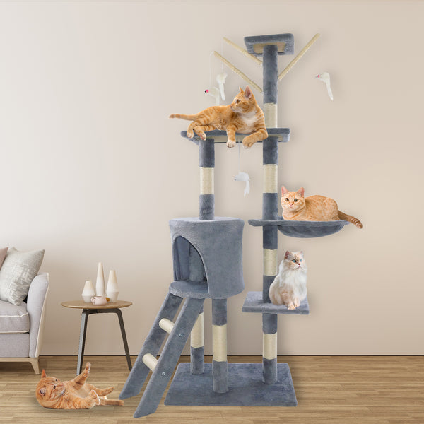 Cat Tree Scratching Post, Stable Structure KittenActivity Centre Pet Toy Scratcher, Tall Cat Furniture Climbing Tower for Indoor Cats, Grey