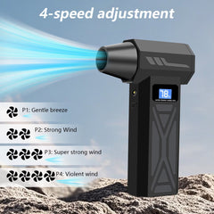 Turbine Fan with 140000 Revolutions Per Minute Powerful Blowing -4-Speed Speed Regulation, Multi Head Nozzle, LED Light, Suitable for Car Snow Removal, Computer Dust Removal, Grill Cleaning, Outdoor Camping, And Home Ventilation Maintenance, Wireless Port