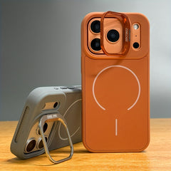 Phone Case - New Orange Premium Magnetic Wireless Charging Phone Case with Metal Stand for Iphone 17 16 15 Pro Max Air 16 Plus Shockproof Armor with Breathable Heat Dissipation And Lens Protection