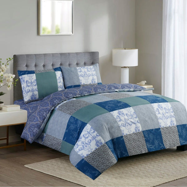 Luxury 4pcs Ditsy Floral Print Duvet Cover & Fitted Sheet Set – Modern Printed Geometric Reversible Microfiber Bedding Set with Pillowcases, Breathable, Fade Resistant, Easy Care, Available For Single, Double & king Bed