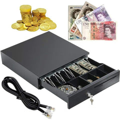 Cash Box Money Till Drawer with 5 Bill 5 Coin Removable Trays, Cash Register Drawer Manual Open, Key-Lock Adjustable Removable Cash Tray Till