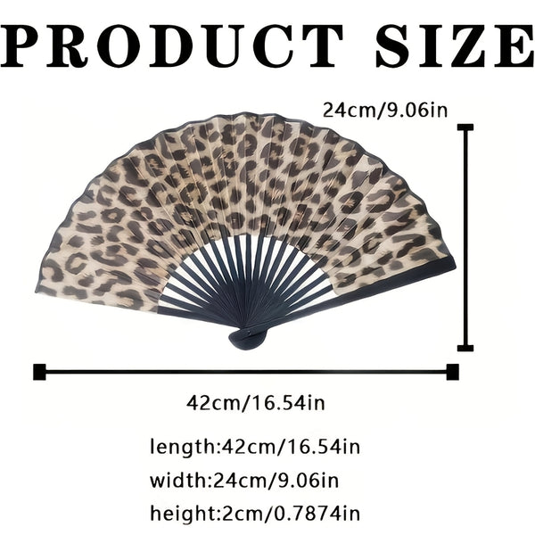 Large 23cm Retro Leopard Print Hand Fan - Portable Folding Fan Suitable for Women & Men, Fabric Cooling Fan for Summer, Parties, Rave, Dance Performances, Outdoor Events - Elegant Gift for