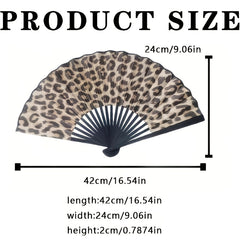 Large 23cm Retro Leopard Print Hand Fan - Portable Folding Fan Suitable for Women & Men, Fabric Cooling Fan for Summer, Parties, Rave, Dance Performances, Outdoor Events - Elegant Gift for