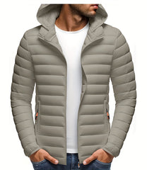 Men's Stand Collar Hooded Jacket - Warm, Windproof Thickened Coat, Detachable Hood, Solid Color Design, Thickened Nylon Fabric for Cold Weather, Casual Style, Zip Closure, Dry Clean Only, Winter Stand Collar Hooded Thickened Coat