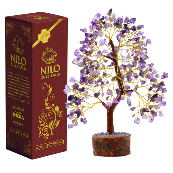 Amethyst Crystal Tree of Life – Natural Crystal Figurines, Crystals and Gemstones Trees Decor for Home Office Desk, Spiritual Feng Shui Ornament, Meditation Reiki Crystal Gift for Women and Men, Living Room Ornament, Gift Box Included with Mini Crystal Gu