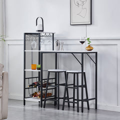 3pcs Bar Table and Stools Set, Kitchen Breakfast Bar Table and Chairs Set 2 with Cup Holder and Wine Rack, Bar Table Sets Furniture for Kitchen, Dining Room, Pub, Cafe