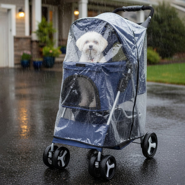 Foldable Pet Stroller With Rain Cover, Portable Foldable Outdoor Walking Cart with Large Space, Hand-Pull Design, Durable Oxford Fabric, Ergonomic Handle & Ventilation Mesh, Lightweight & Sturdy Frame For Small To Medium Dogs - Outdoor Pet Carrier, Modern