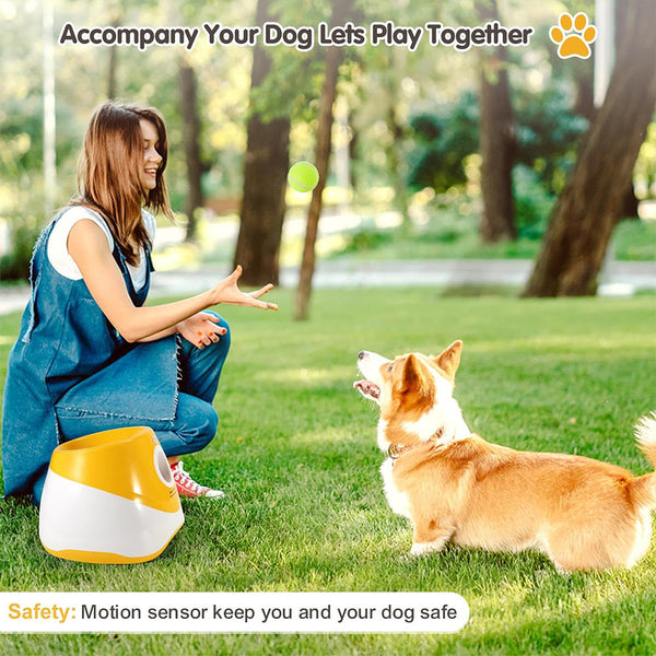 [Automatic Dog Ball Launcher] Automatic Dog Ball Launcher with 3 ETPU Durable Balls, 3 Adjustable Distances (9.8ft/19.7ft/29.5ft), Rechargeable with USB Charging Cable | Interactive Toy for Small and Medium Dogs, Intelligence Training and Simulation