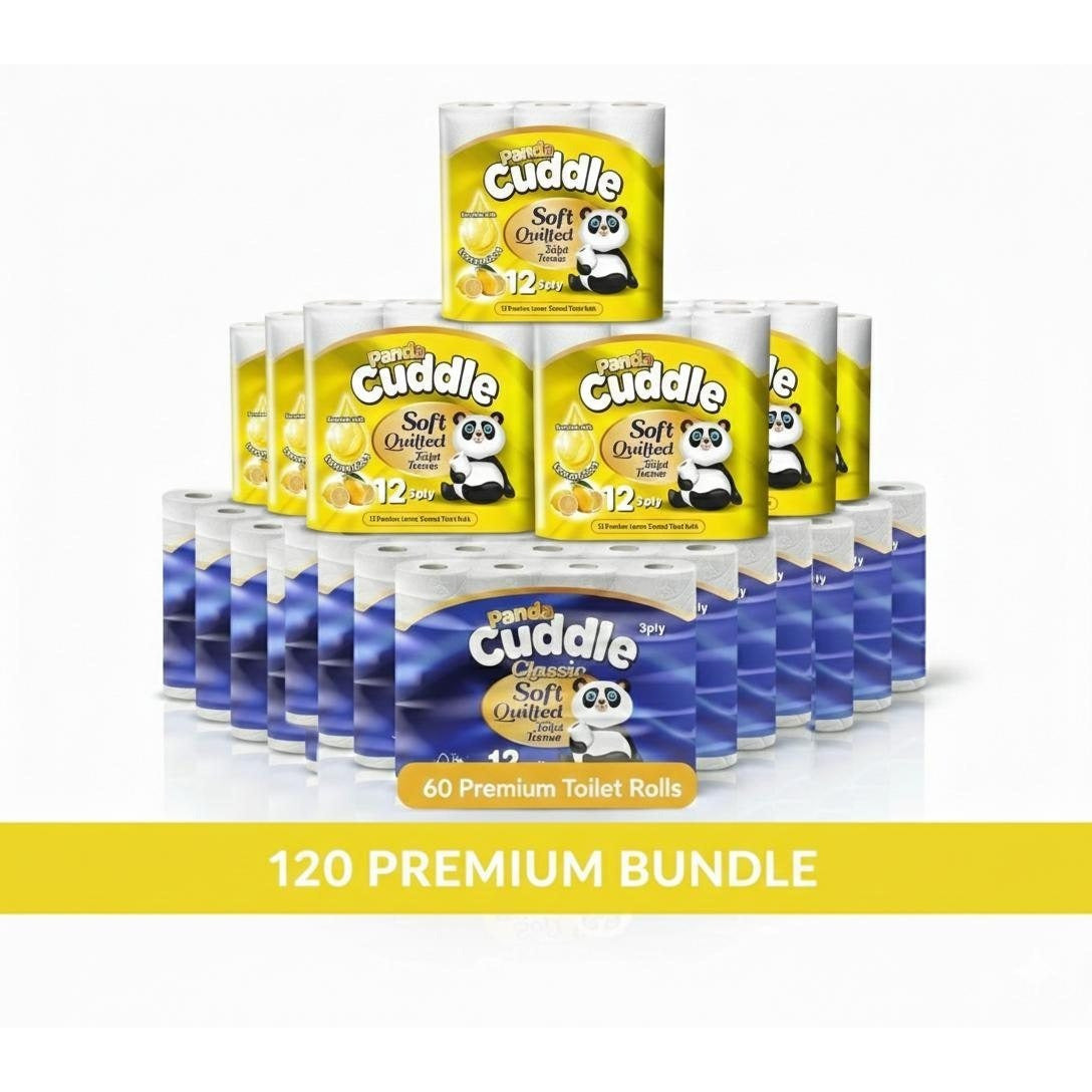 Panda Cuddle 120 toilet rolls 60 Unscented 60 lemon scented Premium Quilted Toilet Paper – 3-Ply Soft Unscented Rolls'