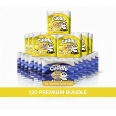 Panda Cuddle 120 toilet rolls 60 Unscented 60 lemon scented Premium Quilted Toilet Paper – 3-Ply Soft Unscented Rolls'