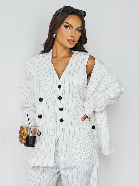 Women's Commuter Notch Lapel V-Neck Button Tailored Blazer Jacket, Minimalist Outerwear