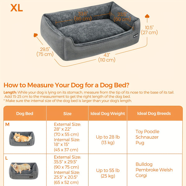 Pet Bed for Dogs, Sofa Style with Elevated Sides, Non-Skid Base, Washable And Removable Cover, Extra for large Size, Suitable for Big Dogs, Dimensions 110 X 75 X 27 Cm