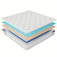 22/25cm Memory Foam Hybrid Mattress, Silent Innerspring & Pocket Springs for Cool-Sleep Comfort, Single,  Double, Double Sizes, Mattress In A Box