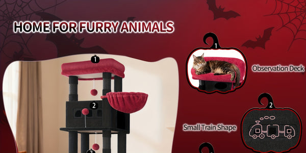 Cat Tree for Indoor Cats, 170cm Large Tall Cat Tower, Multi-Level Cats House with Condo, 8 Scratching Posts, Hammock, 4 Pom Poms