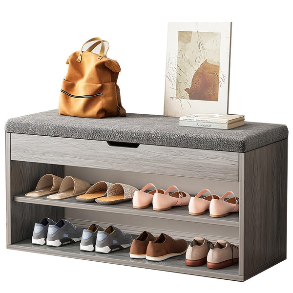 Heavy Duty Shoe Storage Bench with Cushion, Large Shoe Bench Storage with Seat, Two Layer Shoe Rack Storage, Shoes Storage Cabinet Organiser Cushion Padded Seat Hallway Stools for Hallway Foyer