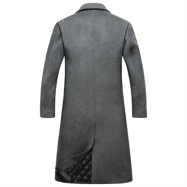 New Autumn/Winter Tweed Overcoat for Men, Long Length, Painted Finish, Warm and Thickened Tweed Outerwear, Men's Casual Wool Blend Jacket Trench Coat