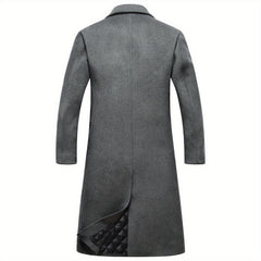 New Autumn/Winter Tweed Overcoat for Men, Long Length, Painted Finish, Warm and Thickened Tweed Outerwear, Men's Casual Wool Blend Jacket Trench Coat