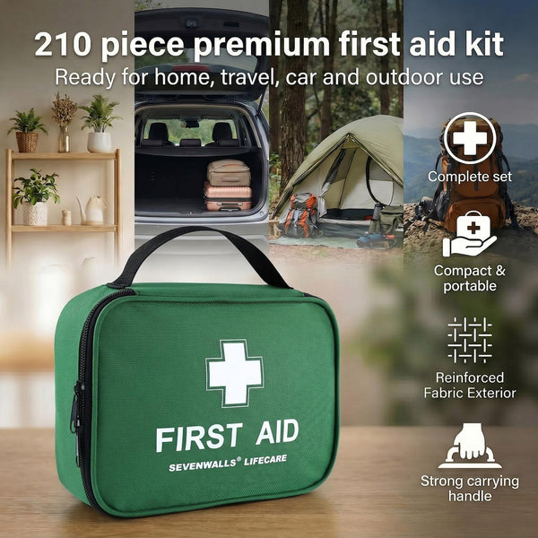 220pcs Premium First Aid Kit Bag - Includes Cold (Ice) Packs, Burn Gel, Eyecare, Emergency Blanket, Plasters and Bandages for Home, Office, Car, Caravan, Workplace, Travel, Holidays and Sports