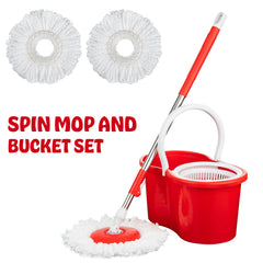 360° Spin Mop and Bucket Set with Wringer, Easy Wring Floor Cleaning Mop with 2 Reusable Microfiber Head for Household Living Room Bedroom Bathroom Toilet