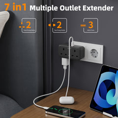 UK to EU Travel Adapter with 3 USB Ports & 2 AC Outlets - 3250W Power Max, 2-Pin Sockets for Germany, France, Spain, Greece, Netherlands, Poland, Portugal - White/Black