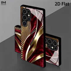 Phone Case - Phone Case: 2D Flat Red And Golden Velvet Texture Art Pattern Design Black Tempered Glass Phone Case, Suitable for Iphone 17 Air/16 Pro Max/15 Plus/14/13/12/11 Pro And Samsung Galaxy S22/S23/S24/S25/S26 ULTRA PLUS