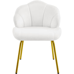 Costoffs Velvet Accent Chair Modern Side Chair Vanity Chair Leisure Chair with Shell-shaped Backrest and Golden Metal Legs, Versatile Use Lounge Chair for Living Room/Bedroom/Home Office/Kitchen, White/Pink