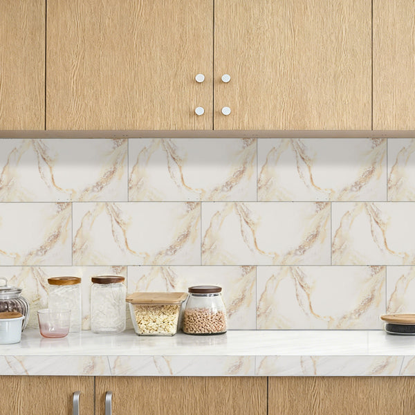 10pcs 3D Marble Wall Tiles Wallpaper, PVC Peel & Stick, Self-Adhesive Wall Stickers Wall Stickers, Golden/Grey Marble Pattern - Home Decoration Wall Stickers, Easy to Clean And Cut, Suitable for Renovation of Bathrooms, Living Rooms, Kitchens, Bedrooms