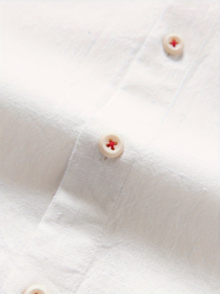 Linen Men'S Casual Shirt Long Sleeve Linen Solid Color Breathable Fashion Men'S Top Blouse Retro Open Front with Pockets