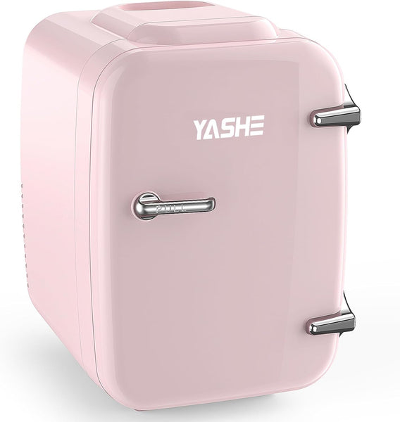 YASHE Mini Fridge, 4 Liter/6 Cans Small Fridgerator for Bedroom, AC/DC Thermoelectric Cooler and Warmer for Skincare Drink Office Dorm Car, Pink