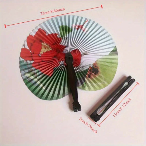 20pcs Foldable Paper Fan Retro Windmill Small Round Paper Style Gift Printed Fan Fan Color Hand Party Random Chinese Decoration