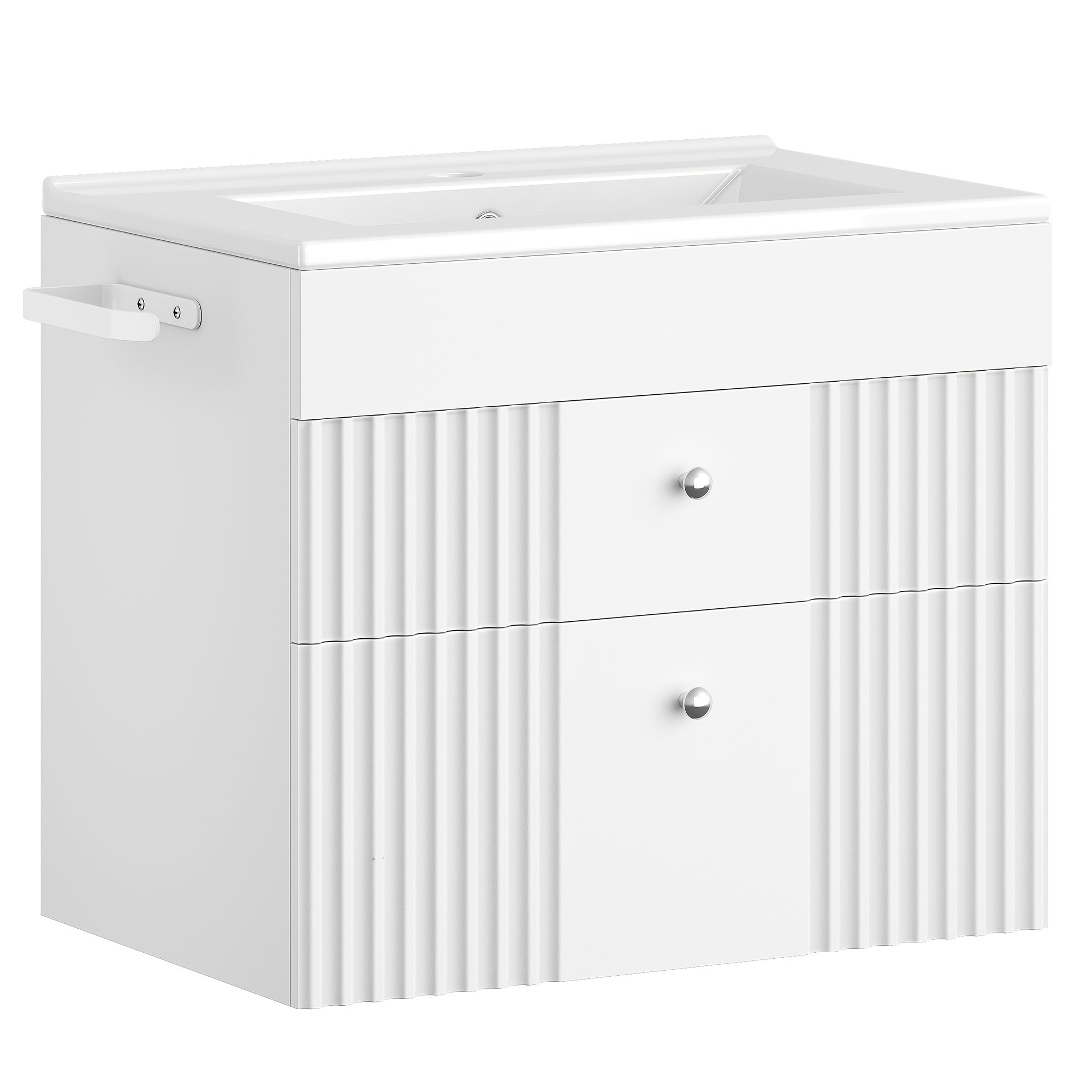 Wall-mounted Vanity with Integrated Washbasin, Bathroom Cabinet Featuring 2 Drawers And Towel Rack, Ample Storage Capacity, Modern Minimalist Design, 40 X 60 X 50cm, White