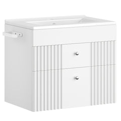 Wall-mounted Vanity with Integrated Washbasin, Bathroom Cabinet Featuring 2 Drawers And Towel Rack, Ample Storage Capacity, Modern Minimalist Design, 40 X 60 X 50cm, White